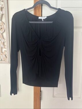 Frame Black Ruched V-Neck Cut -Out Long Sleeve Top. Size M .